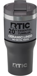 RTIC 20oz Essential Tumbler with Lid, Ceramic Lined, Insulated, Stainless Steel, Metal, Double Wall Vacuum-Insulation, Travel Cup for Iced Coffee, Tea, Hot and Cold Drink, Graphite by RTIC