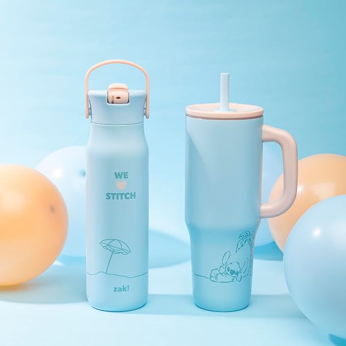 Zak Designs Disney Sutton Travel Tumbler for On the Go or At Home, 40oz Stainless Steel with Vacuum Insulation, Silicone Straw, Carry Handle, and 3D Artwork for Cold Drinks (Stitch) - Image 11