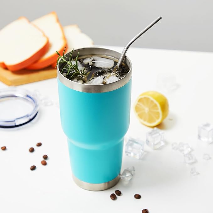 MEWAY 30oz Insulated Tumbler With Lids and Straws,Stainless Steel Double Vacuum Coffee Tumbler Cup, Brush, Durable Powder Coated Coffee Cup for Cold & Hot Drinks, Office, Travel(Light Blue,4 PACK) - Image 6