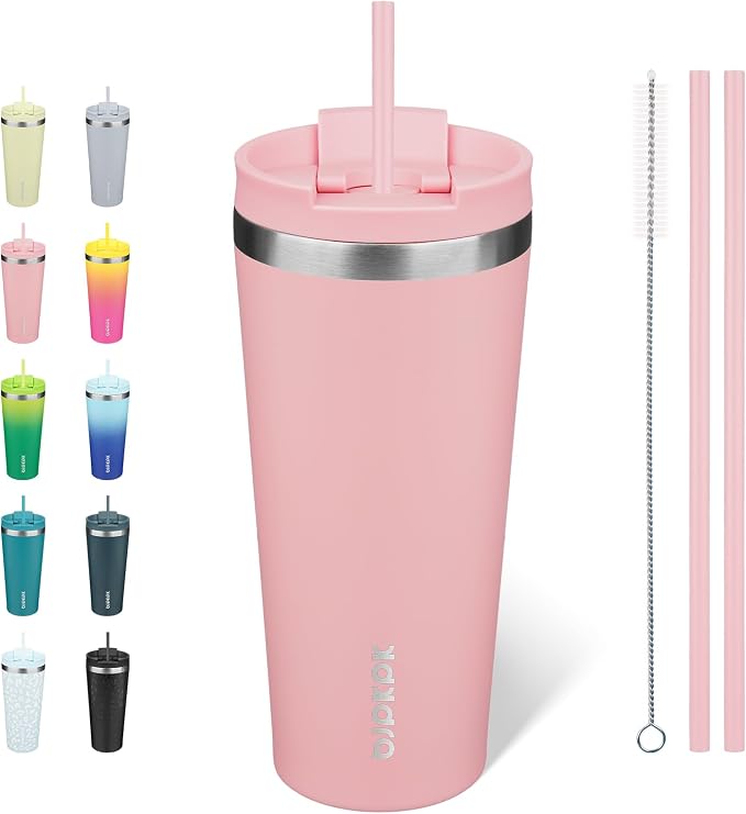 BJPKPK 22oz Tumbler With lid And Straw Stainless Steel Travel Coffee Mug Insulated Tumblers Cups,Light Pink by BJPKPK