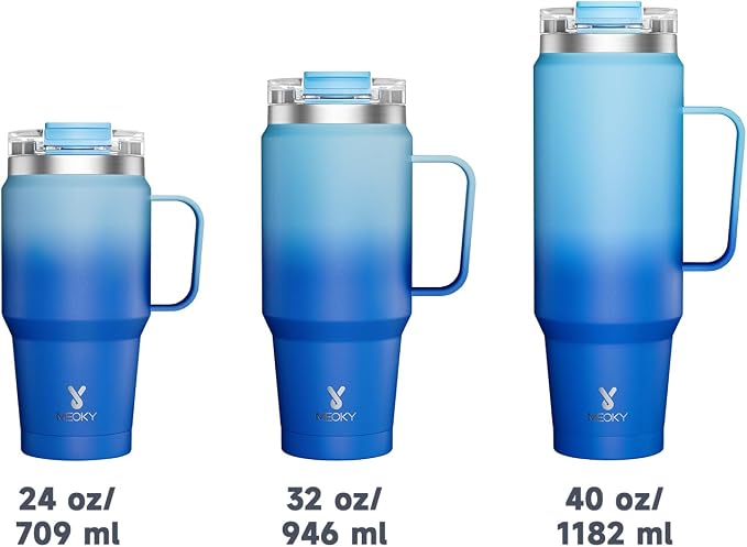 Meoky 32oz Tumbler with Handle, Stainless Steel Travel Mug with 2-in-1 Straw and Sip Lid, Vacuum Insulated Coffee Mug, 100% Leak Proof, Keeps Cold for 24 Hours or Hot for 8 Hours (Sky) - Image 5