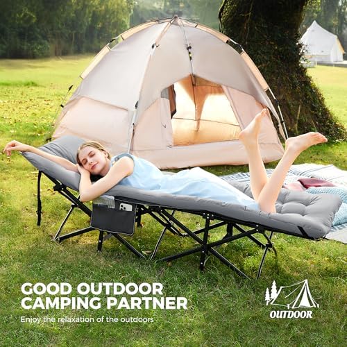 JEAREY Camping Cot for Adults, 28 in Wide with Mattress, Bright Gray - Image 2