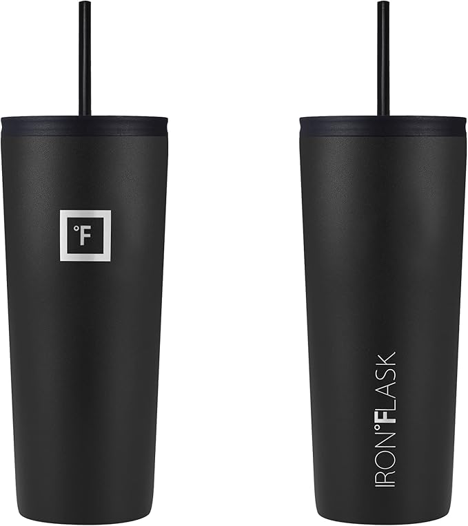 IRON °FLASK Classic Tumbler - Vacuum Insulated Stainless Steel Water Bottle, Double Walled, Drinking Cup, Insulated Travel Mug (Midnight Black, 24 oz Solid Lid) - Image 3