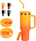 40oz Tumbler with Handle and Straw Spout 2-in-1 Lid, Spill Leak Proof Insulated Travel Cup Traveler Water Mug Keep Cold Hot, Dishwasher Safe Stainless Steel Bottle Gifts for Women Men, Ombre Orange by GAZLEMHO