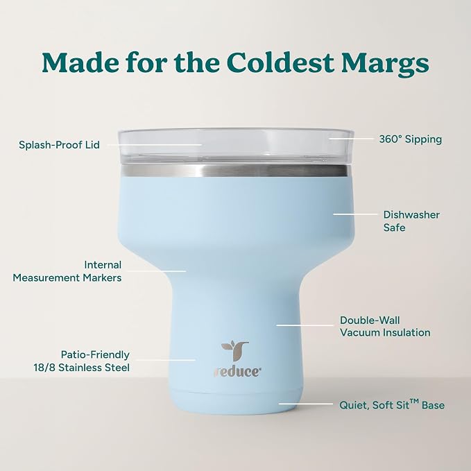 REDUCE Saltini 16 oz Cocktail Tumbler - Insulated Margarita Tumbler with Lid - Keeps Drinks Cold for 10 Hours - 360 Sippable Martini Glass Alternative - Shatterproof, Perfect for Parties - Cloud Blue - Image 4