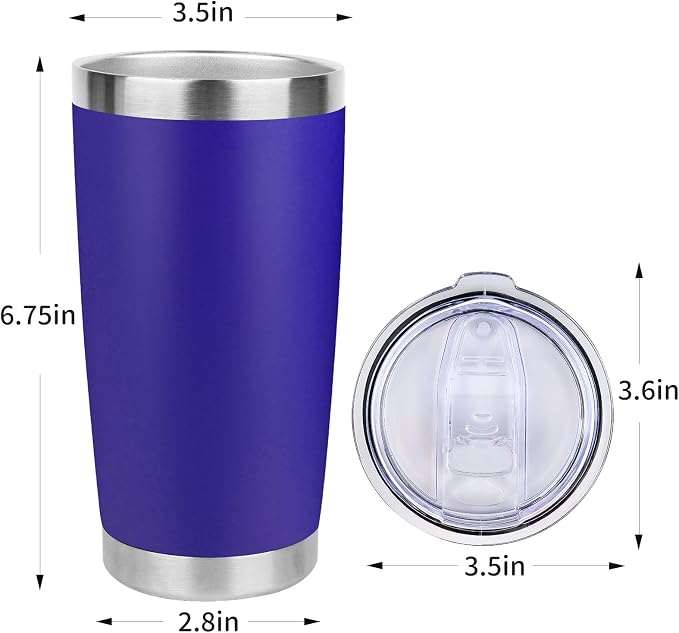 20oz Stainless Steel Tumbler Bulk with Lid, Travel Mug - Double Wall Vacuum Powder Coated Cup - Dark Blue, 6 Pack - Image 4