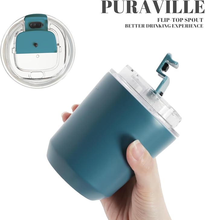 Puraville 2 Pack Insulated Tumblers with Lid, 10 oz Travel Coffee Mug Stainless Steel Vacuum Cup, Leak Proof Double Walled Coffee Tumbler for Iced and Hot Drinks, Peacock Blue and Cream - Image 5