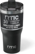RTIC 30oz Essential Tumbler with Lid, Ceramic Lined, Insulated, Stainless Steel, Metal, Double Wall Vacuum-Insulation, Travel Cup for Iced Coffee, Tea, Hot and Cold Drink, Black by RTIC