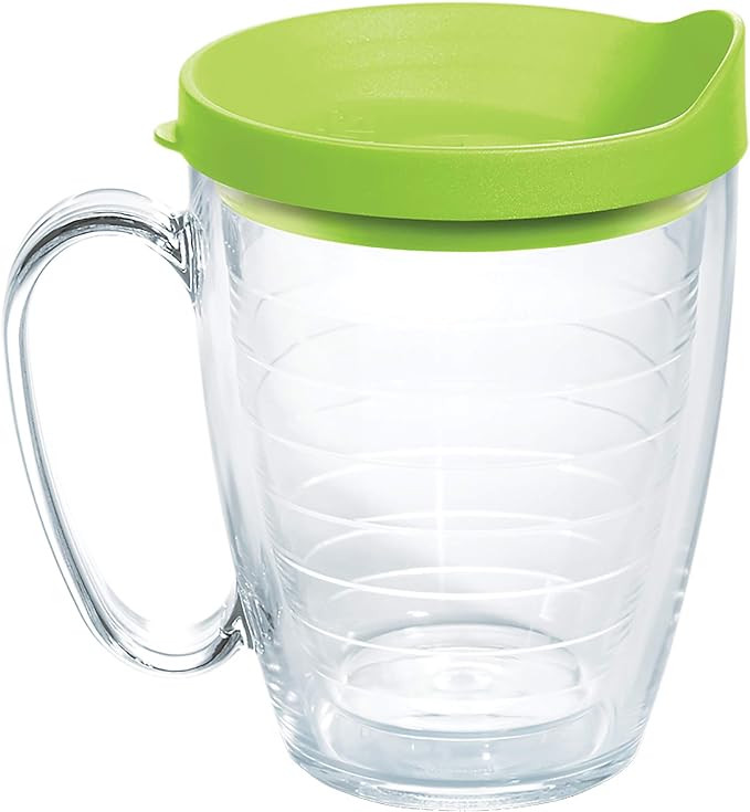 Tervis Clear & Colorful Lidded Made in USA Double Walled Insulated Tumbler Travel Cup Keeps Drinks Cold & Hot, 16oz Mug, Lime Green Lid by TervisTumblerCompany