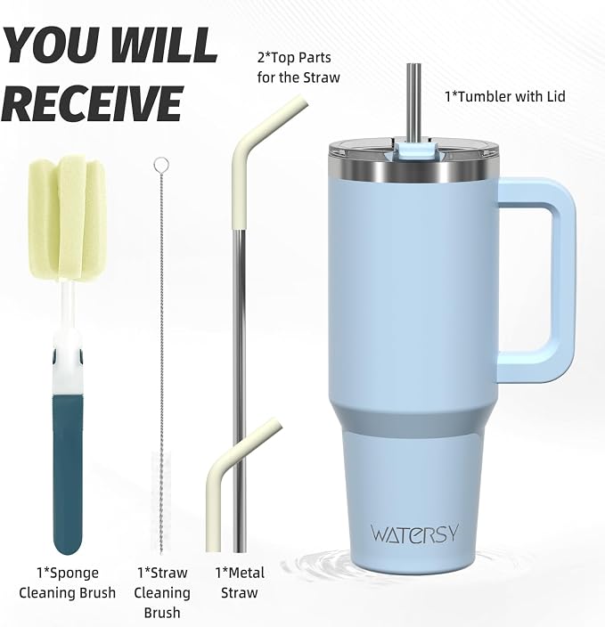 40 oz Tumbler with Handle,Tumbler with Lid and Straw,Double Wall Insulated Cup Stainless Steel Travel Mug(Cold for 34 Hours),Water Bottle for Iced Tea,Coffee,Cold Beverages(Blue) - Image 3