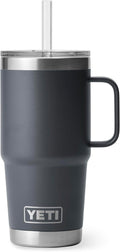 YETI Rambler 25 oz Tumbler with Handle and Straw Lid, Travel Mug Water Tumbler, Vacuum Insulated Cup with Handle, Stainless Steel, Charcoal by YETI