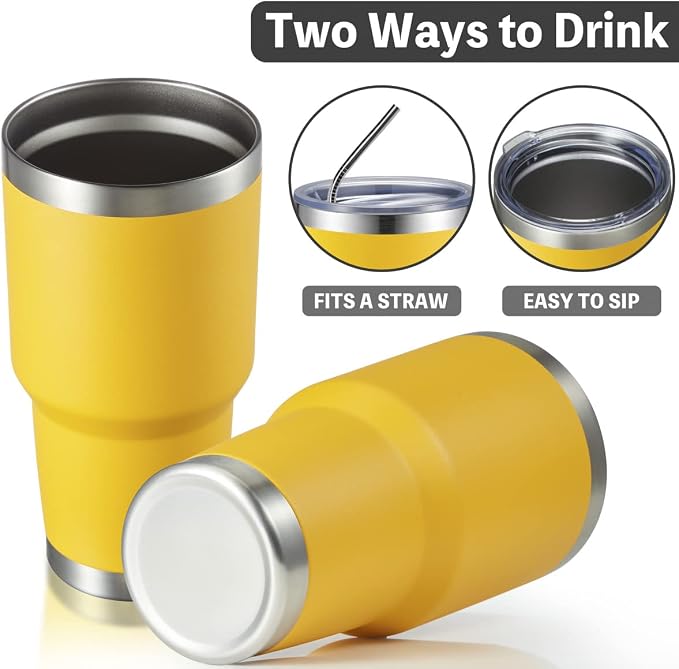 MEWAY 30oz Insulated Tumbler With Lids and Straws,Stainless Steel Double Vacuum Coffee Tumbler Cup, Brush, Durable Powder Coated Coffee Cup for Cold & Hot Drinks, Office, Travel(Yellow,4 PACK) - Image 3