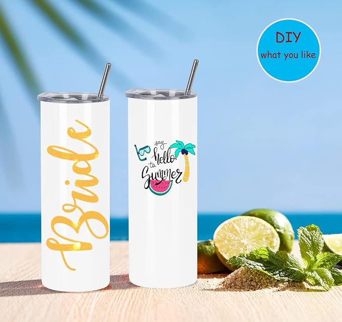 6 Pack 20 Oz Straight Skinny Tumblers,Individually Gift Boxed Stainless Steel Slim Skinny Tumbler Set Bulk, 20 Oz Insulated Slim Thin Travel Tumbler Cup for Diy, White - Image 5