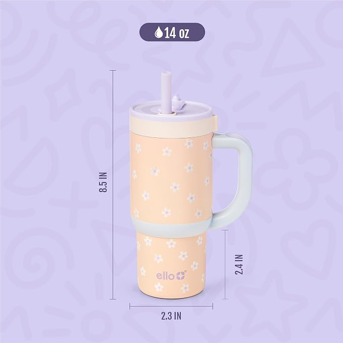 Ello Oasis 14oz Stainless Steel Tumbler - Orange Daisies - Image 7