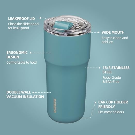 BJPKPK Insulated Tumbler with Lid,24oz Stainless Steel Tumbler,Double Wall Travel Coffee Mug Thermal cup,Keep Drinks Cold and Hot,Haze Blue - Image 2