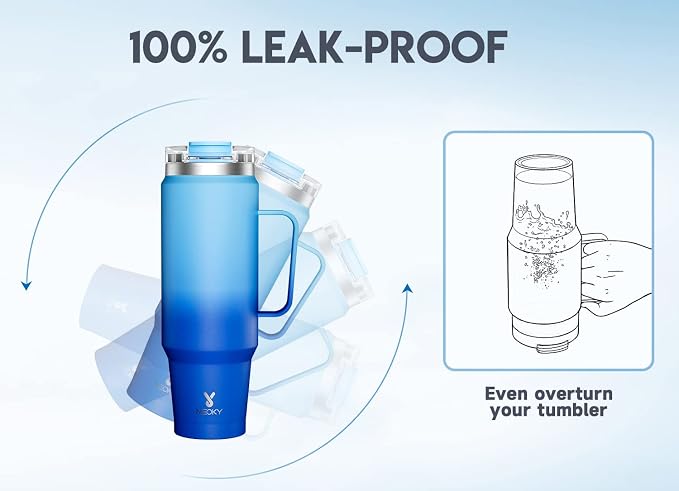 Meoky 40oz Tumbler with Handle, Stainless Steel Travel Mug with 2-in-1 Straw and Sip Lid, Vacuum Insulated Coffee Mug, 100% Leak Proof, Keeps Cold for 34 Hours or Hot for 10 Hours (Sky) - Image 5