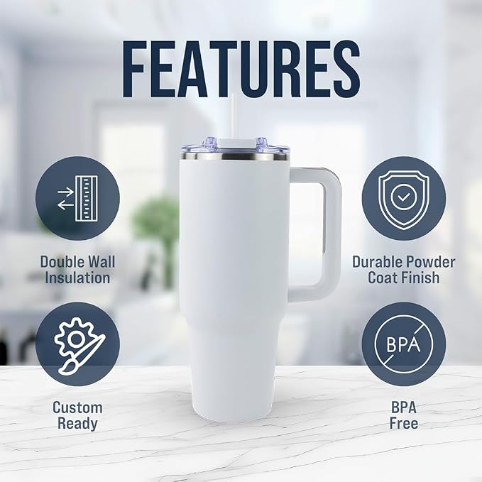Hogg Big Swig 40 oz Tumbler with Handle and Straw - White, 40oz Insulated Stainless Steel, Water Tumbler with Straw, Water Cup with Handle, Versatile Leak Proof Lid - Image 6