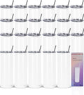 24 Pack 20 Oz Straight Skinny Tumblers,Individually Gift Boxed Stainless Steel Slim Skinny Tumbler Set Bulk, 20 Oz Insulated Slim Thin Travel Tumbler Cup for Diy, White by Wzaytia
