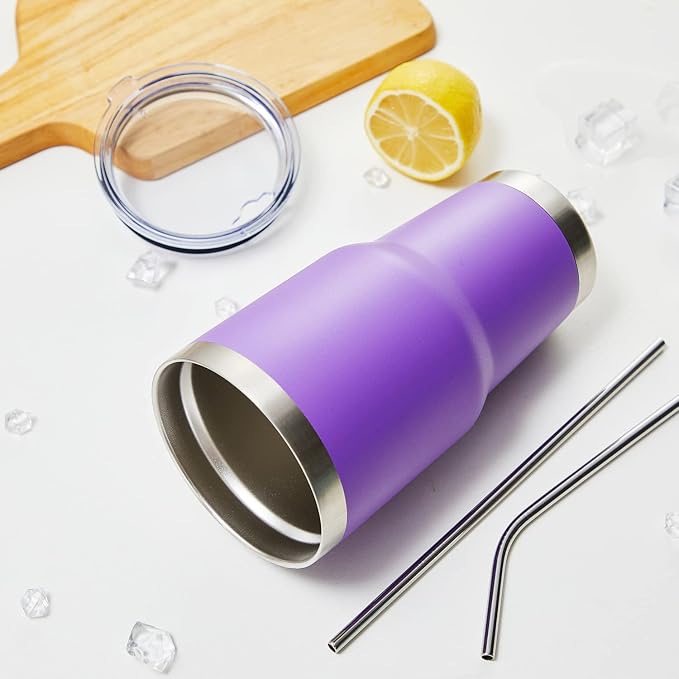 MEWAY 30oz Insulated Tumbler With Lids and Straws,Stainless Steel Double Vacuum Coffee Tumbler Cup, Brush, Durable Powder Coated Coffee Cup for Cold & Hot Drinks, Office, Travel(Purple,4 PACK) - Image 5