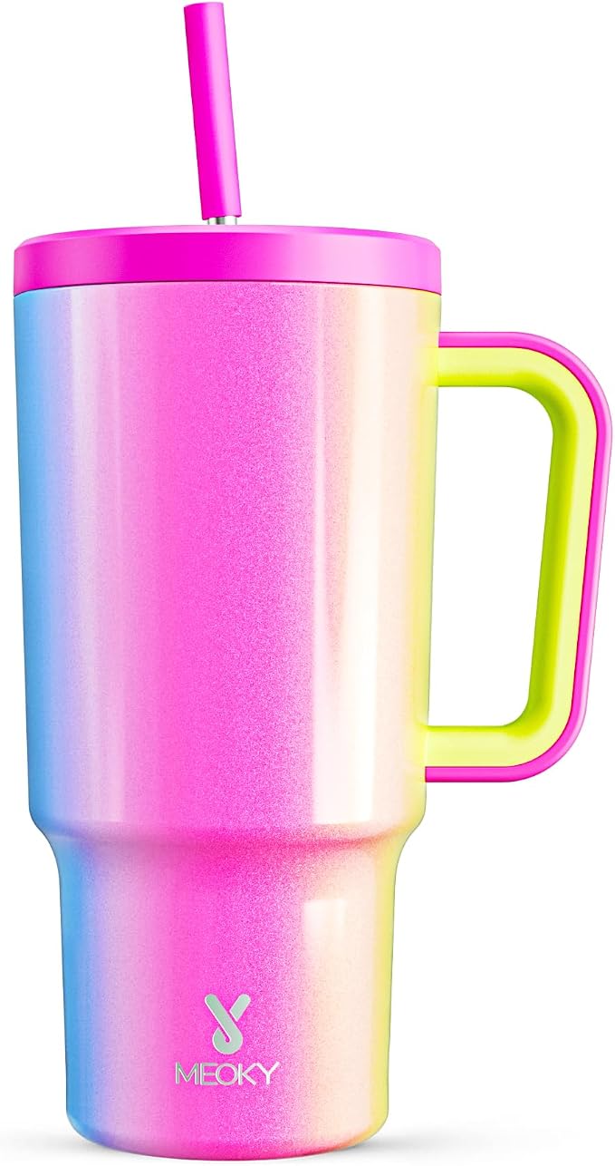 Meoky 30 oz Tumbler with Handle, Tumbler with Lid and Straw, Insulated Stainless Steel Travel Mug, 100% Leak-proof, Cupholder Friendly, Keeps Cold for 24 Hours or Hot for 8 Hours (Carnival) by MEOKY