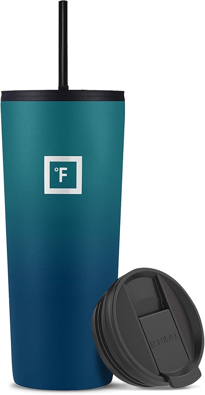 IRON °FLASK Classic Tumbler - Vacuum Insulated Stainless Steel Water Bottle, Double Walled, Drinking Cup, Insulated Travel Mug (Dark Night, 24 oz Solid Lid) by IronFlask
