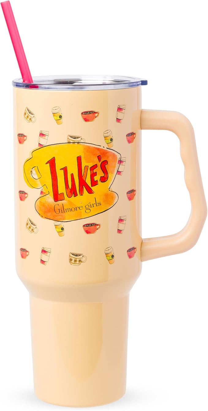 Silver Buffalo Gilmore Girls Luke's Diner Double Walled Stainless Steel Tumbler with Handle and Straw, Fits in Standard Cup Holder, 40 Ounces by SilverBuffalo