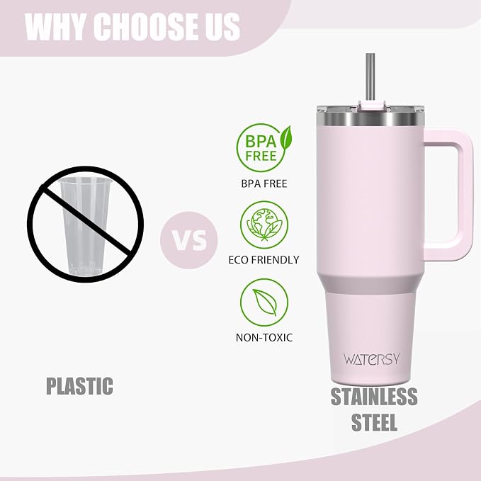 40 oz Tumbler with Handle,Tumbler with Lid and Straw,Double Wall Insulated Cup Stainless Steel Travel Mug(Cold for 34 Hours),Water Bottle for Iced Tea,Coffee,Cold Beverages(Rose Quartz) - Image 9