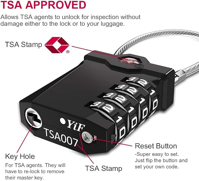 ZHEGE TSA Approved Cable Locks Flexible, Travel Lock Zipper Bag, 4 Digit - Image 2