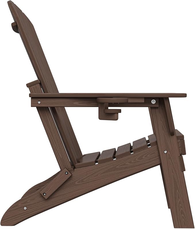Folding Adirondack Chair with Cup Holder Set of 4, HDPE Patio Chairs, - Image 3