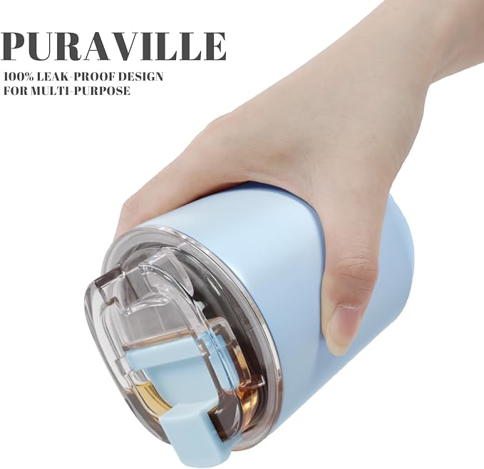 Puraville Insulated Tumblers with Lid, 10 oz Travel Coffee Mug Stainless Steel Vacuum Cup, Leak Proof Reusable Double Walled Coffee Tumbler for Iced and Hot Drinks, Light Blue - Image 6