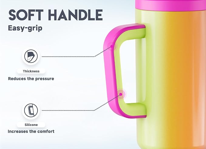 Meoky 50 oz Tumbler with Handle, Tumbler with Lid and Straw, Insulated Stainless Steel Travel Mug, 100% Leak-proof, Keeps Cold for 36 Hours or Hot for 12 Hours (Carnival) - Image 4