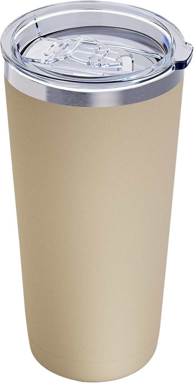 GGQ 20oz Travel Coffee Tumbler Food-Grade 304 Stainless Steel Vacuum Insulated Double Wall Leak-Proof Lid Reusable Straw Hot and Cold Drinks Cup Holder Friendly (Brown) by GGQ