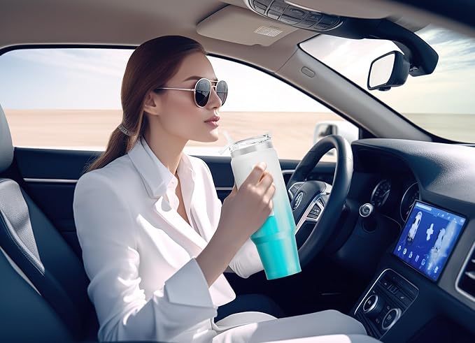 Meoky 40 oz Tumbler with Handle and Straw, Insulated Tumbler with Lid and Straw, Stainless Steel Travel Mug, Keeps Cold for 34 Hours, 100% Leak Proof, Fits in Car Cup Holder (Azure) - Image 5