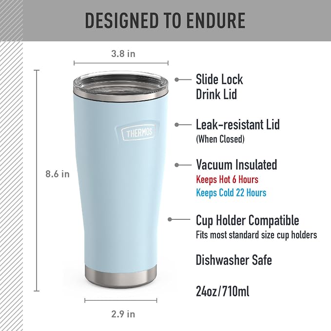 THERMOS ICON SERIES, Stainless Steel Cold Tumbler with Slide Lock, 24 Ounce, Glacier - Image 7
