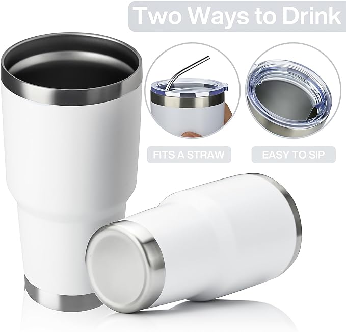 MEWAY 30oz Insulated Tumbler With Lids and Straws,Stainless Steel Double Vacuum Coffee Tumbler Cup, Brush, Durable Powder Coated Coffee Cup for Cold & Hot Drinks, Office(White,4 PACK) - Image 3