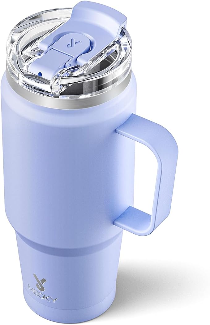 Meoky 32 oz Tumbler with Handle, Insulated Tumbler with Lid and Straw, Stainless Steel Travel Mug, 100% Leak Proof, Keeps Cold for 24 Hours or Hot for 8 Hours, Fits in Car Cup Holder (Lilac) by MEOKY