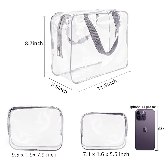3Pcs Crystal Clear PVC Travel Toiletry Bag Kit - Image 5