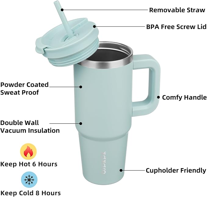 BJPKPK 30 oz Tumbler With Handle Insulated Tumblers With Lid And Straw Stainless Steel Thermal Cup,Blue Haze - Image 2