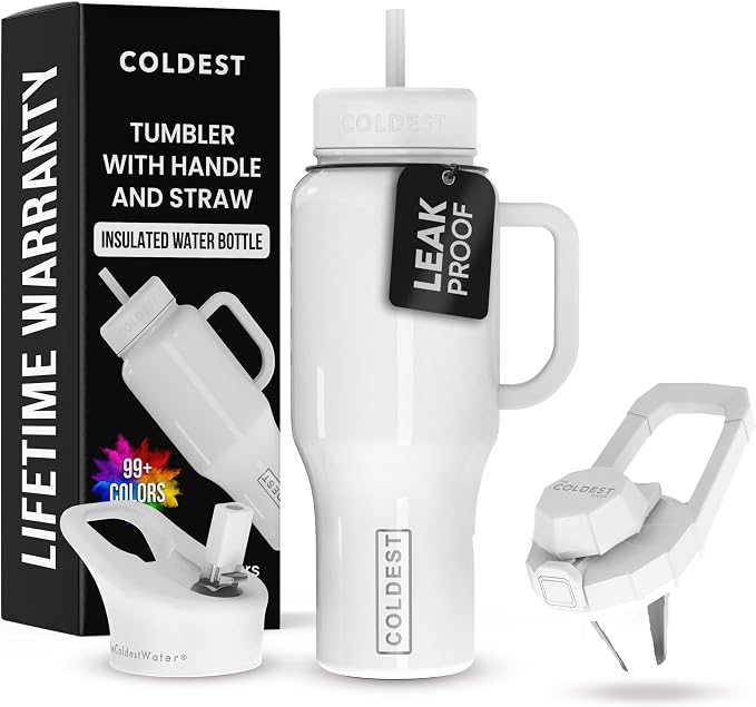 Coldest Tumbler with Handle and Straw - 100% Spill Proof Tumbler with Straw (3 Lids) - Stainless Steel Insulated Leakproof Tumblers for Women & Men - 36 oz (Snow Reflections) by Coldest