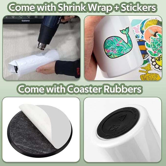 8 Pack 20oz Sublimation Tumbler Set Triple-Insulated Stainless Steel Sports Water Bottle with Straw Lid Blank Sublimation Cup with DIY Stickers, Shrink Wrap, Rubber Base, Heat Tape for Heat Transfer - Image 5