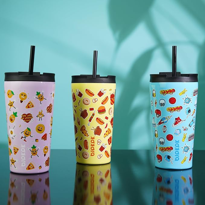 BJPKPK 22oz Tumbler With lid And Straw Stainless Steel Travel Coffee Mug Insulated Tumblers Cups,Hawaii Fruits Purple - Image 5