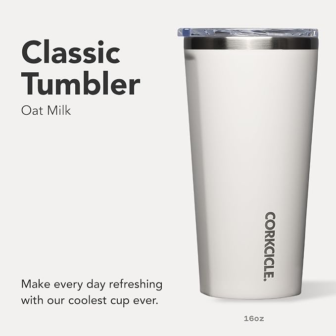 Corkcicle Classic Tumbler - Keeps Drinks Cold for 9 Hours & Hot for 3 - Triple-Insulated Stainless Steel - Holiday Tumbler Gift - 16 oz - Oat Milk - Image 2