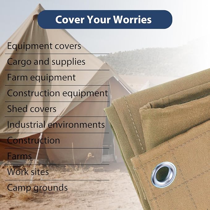 10’x12’ Canvas Tarps Heavy Duty Waterproof Tarpaulins - Image 7