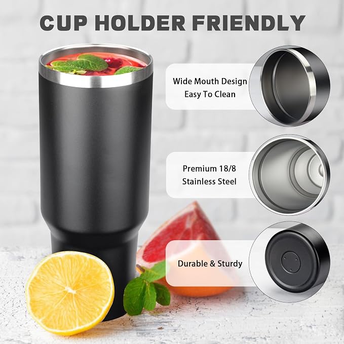 40 oz Tumbler with Lids and Straws, Stainless Steel Insulated Coffee Tumbler, Double Wall Vacuum Insulated Travel Mug Cup, Leakproof Thermal Coffee Cup for Hot and Cold Drinks (Black) - Image 3