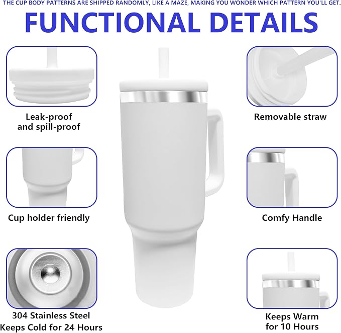 40-OZ Insulated Water Bottle,Insulated Stainless Steel Tumbler,Reusable Cold Drink Thermos,BPA-Free, Double-Wall Stainless Steel Water Bottle (Cup Body Pattern Color-Blind Box, 40, Fluid Ounces) - Image 6
