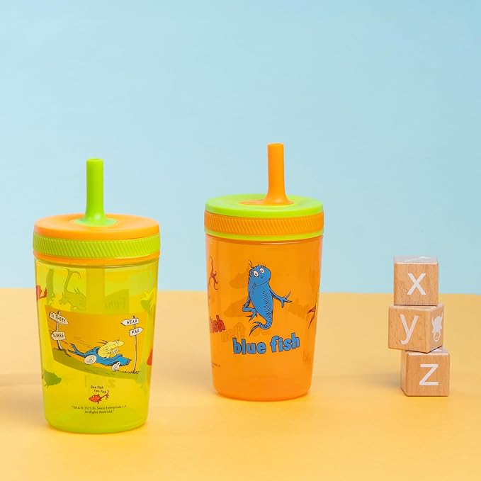 Zak Designs Dr. Seuss Kelso Toddler Cups For Travel or At Home, 15oz 2-Pack Durable Plastic Sippy Cups With Leak-Proof Design is Perfect for Kids (One Fish, Two Fish) - Image 9