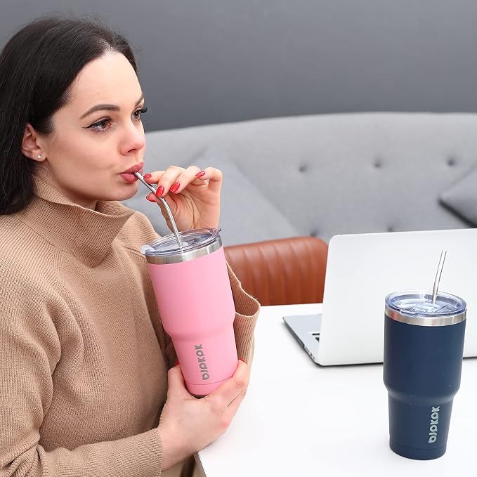 BJPKPK 30oz Tumbler Stainless Steel Double Wall Vacuum Insulated Mug with Straw and Lid for Women and Men,Lavender Green - Image 5
