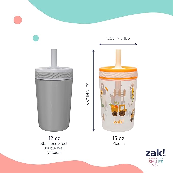 Zak Designs Kelso Toddler Cups For Travel or At Home, 15oz 2-Pack Durable Plastic Sippy Cups With Leak-Proof Design is Perfect For Kids (Silly Goose, Harvest) - Image 8