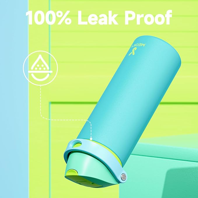 24 oz Insulated Water Bottle for Men: Meoky Stainless Steel Water Bottle with 2-in-1 Straw and Spout Lid - Leak Proof, Cold for 24 Hours, Fits in Car Cup Holder, BPA-Free for Sports Travel, Teal - Image 6