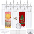 YOUKE OLA 16 Pack Sublimation Tumblers Flat Edge Blanks Skinny Straight Bulk 20 oz, Stainless Steel Double Wall Insulated Sublimation with Straw & Lids for Heat Transfer, White | Flat Edge, Blanks, Skinny Straight, Bulk, Sublimation by YOUKEOLA